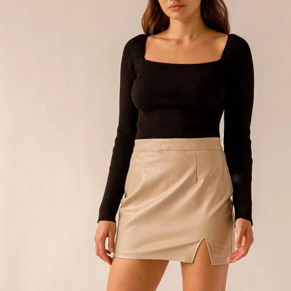 LULUS - Black Ribbed Square Neck Sweater Top - Womens - Size S - Picture 2 of 8